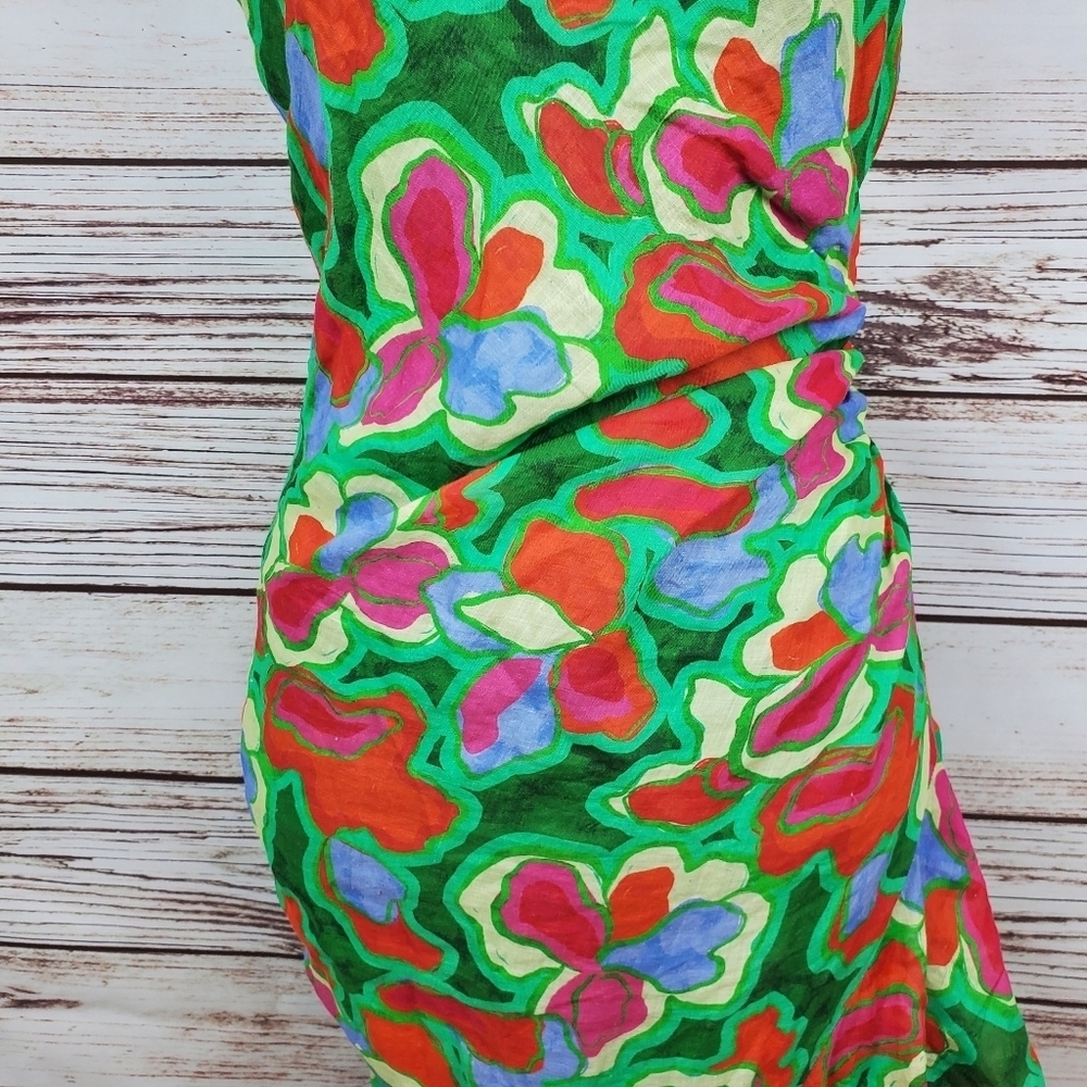 Amanda Uprichard Womens Medium Shaena Tish Style Green Floral Halter Dress  #217 - Picture 4 of 10